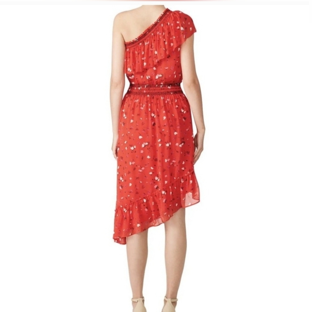Joie Silk One-Shoulder Ruffle Red Floral Maxi Dress - Picture 5 of 14